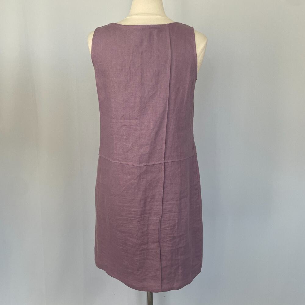 Vintage Shift Dress Size Medium Petite MP Purple Linen Embroidered Sleeveless - Picture 9 of 14